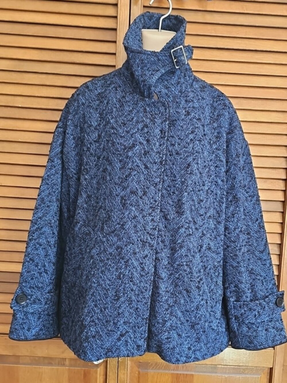 Banana Republic Blue Herringbone Tweed Funnel Neck Jacket - M - Picture 14 of 14